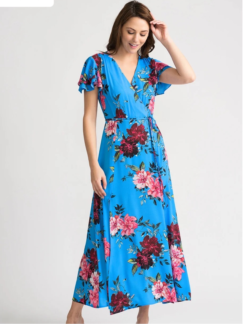 Joseph Ribkoff Stunning 12 Blue Floral Wrap like new Dress